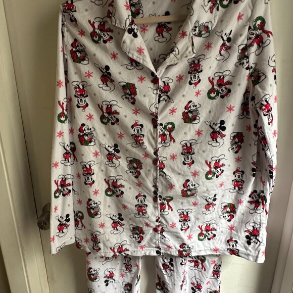 Disney Mickey Mouse Christmas Pajama Set Women XL Holiday Fleece Button Top - Picture 3 of 6